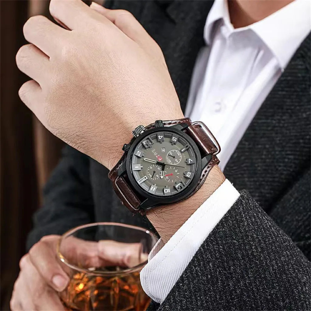 Fashion Retro Men's Quartz Wristwatches Luxury Man Watch PU Leather Business Watch Military Tactical Outdoor Sport Wristwatch