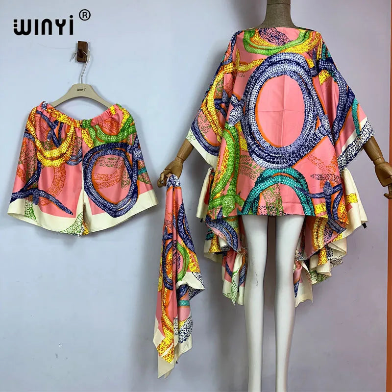 WINYI new Everyday leisure suit Bohemian Fashion beach boho print Women elegant Shorts suit beach cover up 3 piece set for women