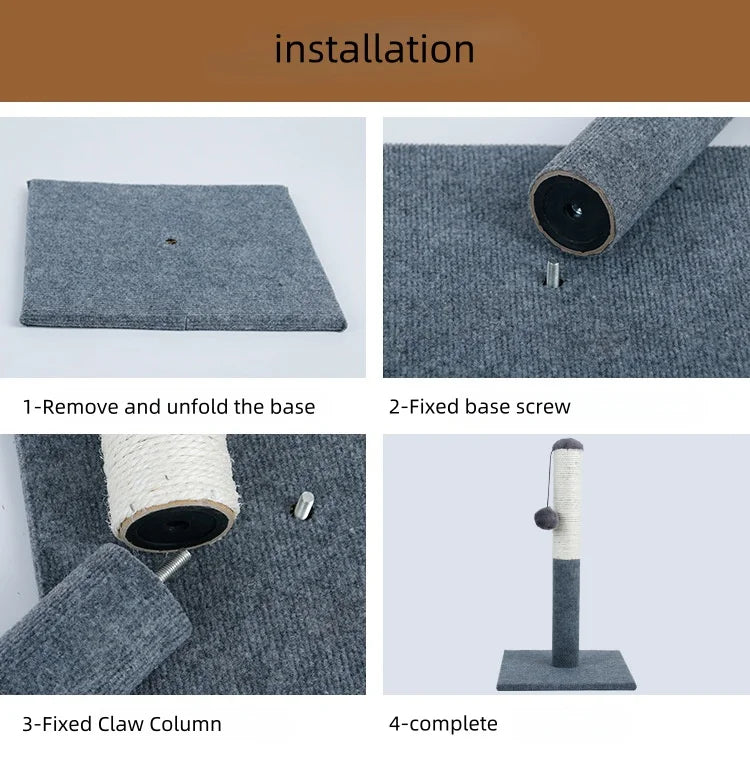 Natural sisal with toy ball cat scratching post - with sisal and velvet base, suitable for adult and kitten gray cat indoor toys