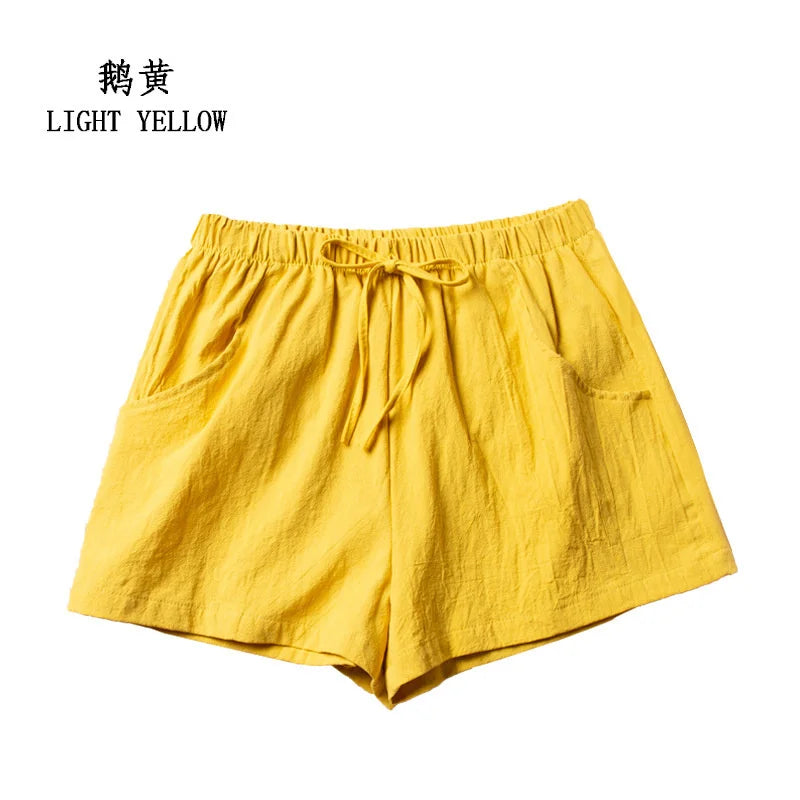 Cotton Linen Shorts Women's Sports Shorts Ladies Summer Solid High Waist Black Shorts Women Fashion Casual Basic Short Pants