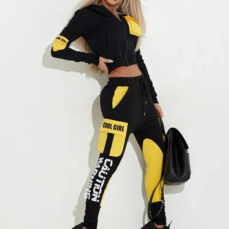 Women's clothes Sports Yoga Set For Women Workout Sportswear Gym Clothing Sports Suits Letter Print Loose Zipper Collar Suits
