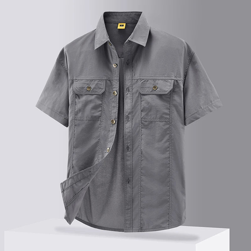 [USA Size] 100% Nylon Fashion 2025 Summer Clothes Cargo Military Brand Shirts For Mens Short Sleeves Casual Blouse Oversize 5XL