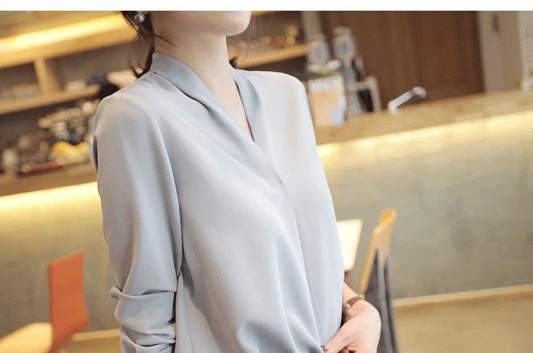 Spring Korean Style  Long Sleeve Shirt New Fashion Elegant White Chiffon Blouse Office-lady Loose Socialite Womens Tops 9382 50
