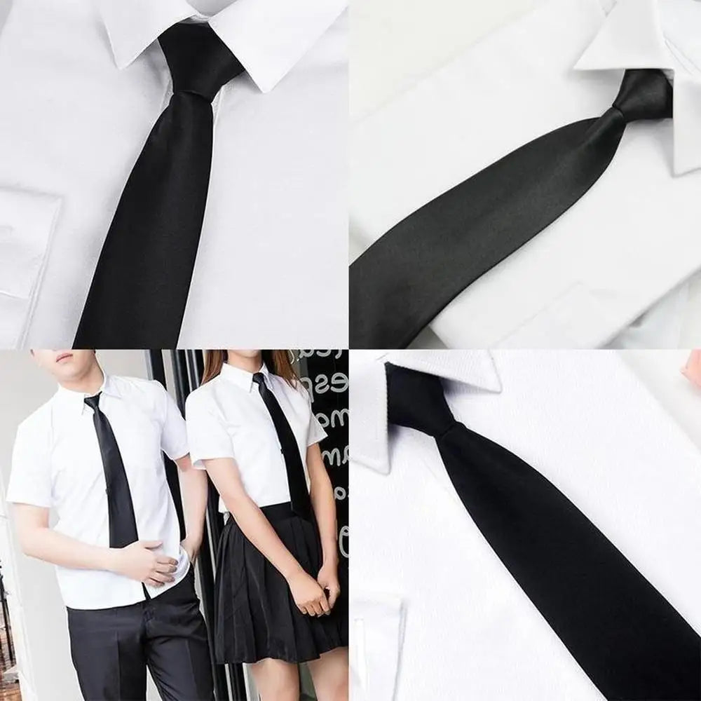 Black Simple Clip on Tie Security Tie Doorman Steward Matte Black Funeral Ties for Men Women Students Neck Ties Fake Collar