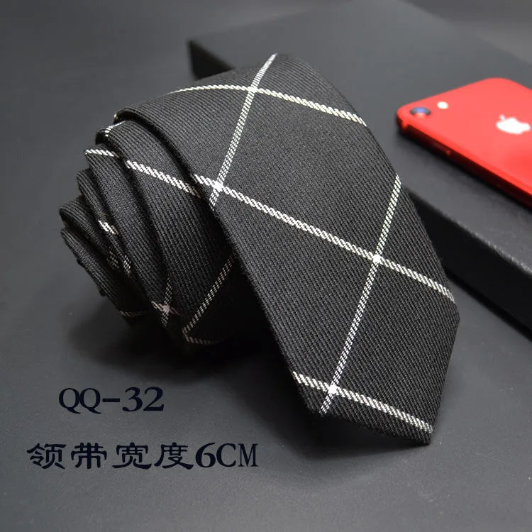 Mens Ties 6cm Classic Cotton Handmade Skinny Neck Ties for Men Striped Narrow Collar Slim Cashmere Tie Casual Plaid Tie For Man