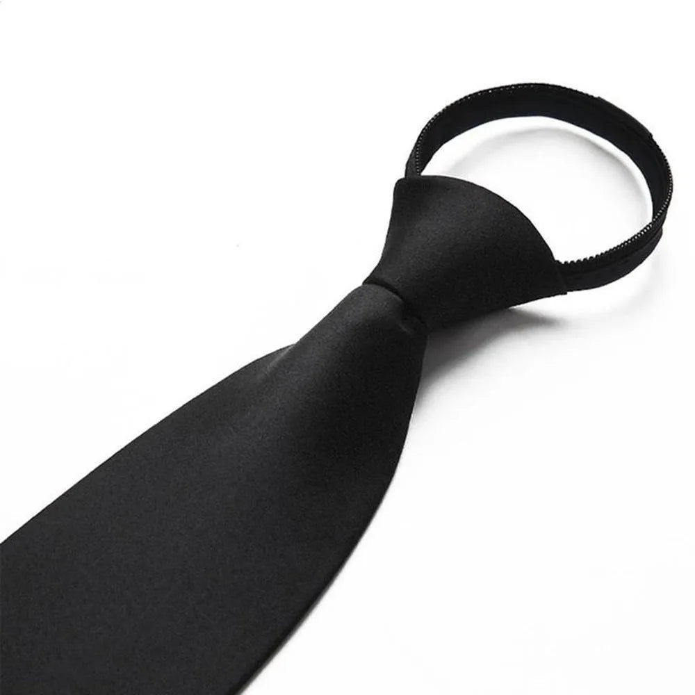 Black Simple Clip on Tie Security Tie Doorman Steward Matte Black Funeral Ties for Men Women Students Neck Ties Fake Collar