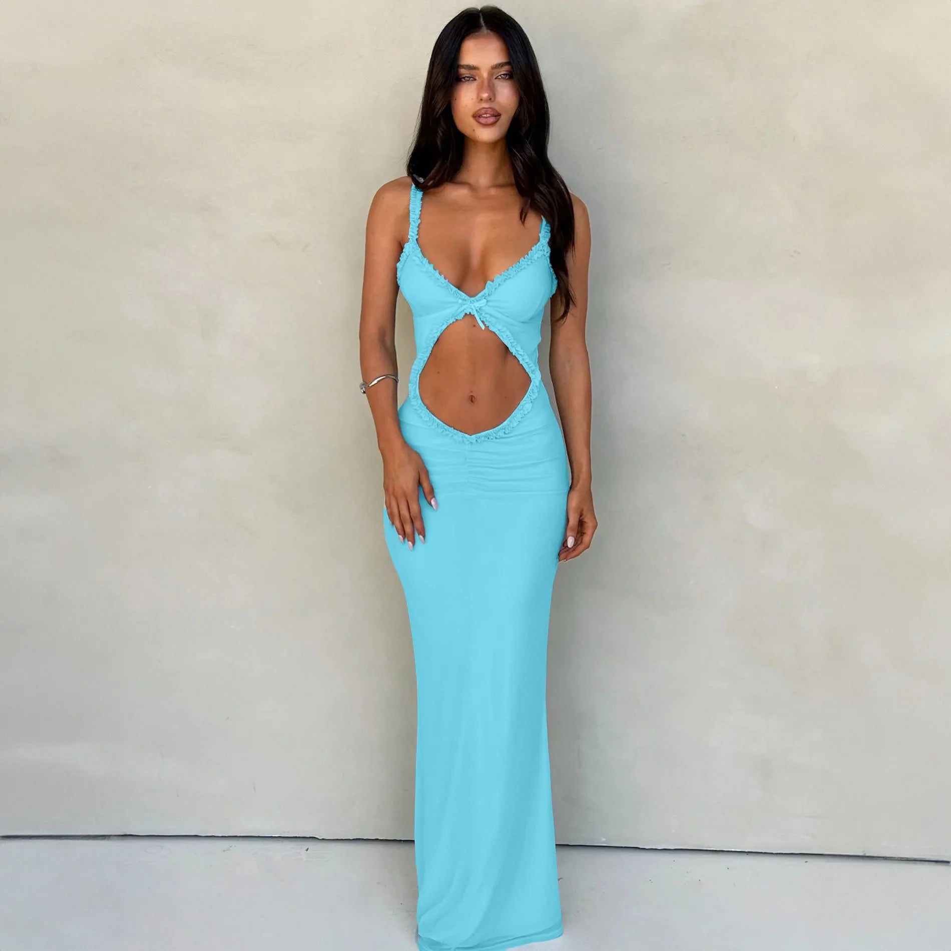 Backless Hollow Out Sexy Party Dress Women Spaghetti Strap 2024 Summer Dress Elegant Maxi Long Slim Bodycon Dresses