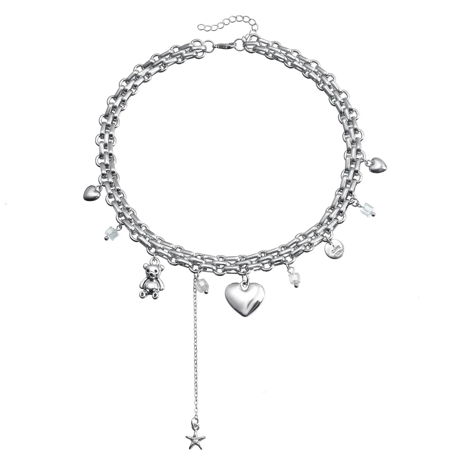 Y2k Choker Heart Necklace Pendant Chain Jewellery Women чокер Glass Layered Neck Collier Femme Cadenas Para Mujer