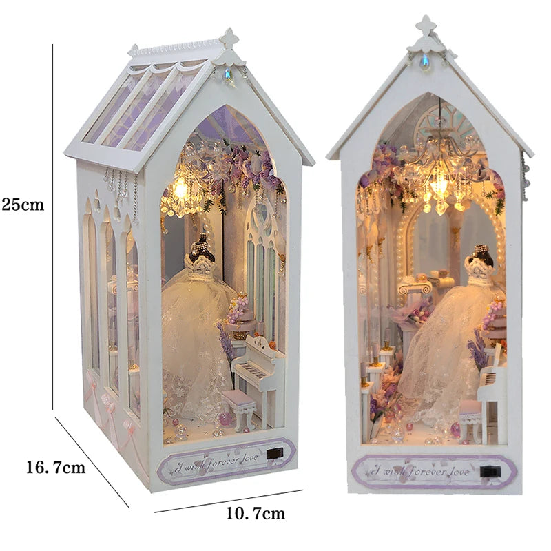 DIY Book Nook Kit Miniature Doll House With LED Light 3D Puzzle Model Building Wooden Bookshelf Bookend Toy Adults Birthday Gift