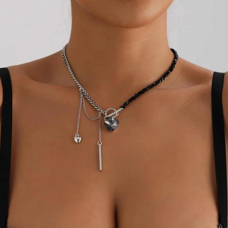 Y2k Choker Heart Necklace Pendant Chain Jewellery Women чокер Glass Layered Neck Collier Femme Cadenas Para Mujer