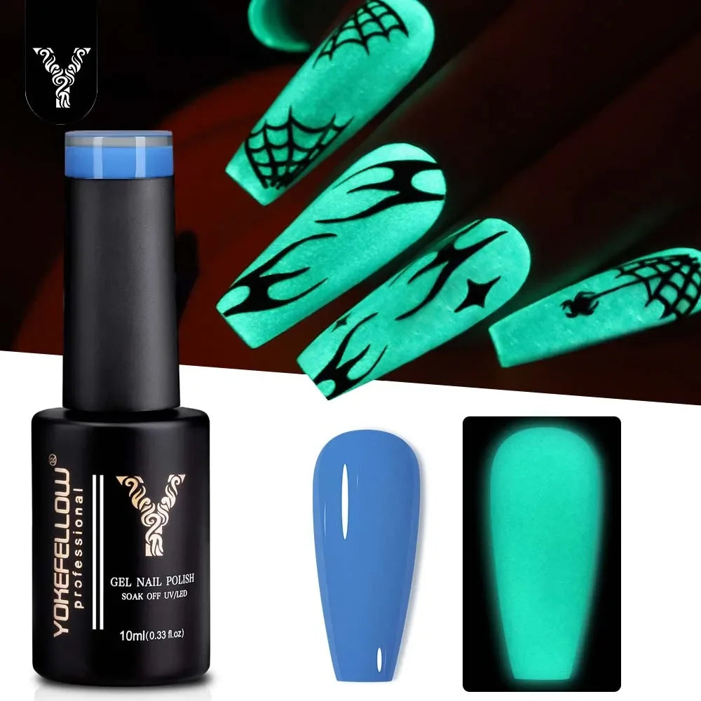 YOKEFELLOW Glow in the Dark Gel Nail Polish 10ML Orange Fluorescent Neon Luminous Gel Polish Nail Art for Halloween Women Girls
