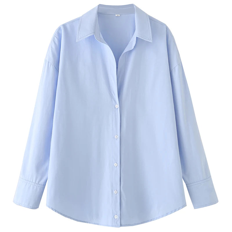 TRAF Woman 2025 Oversized Shirts & Blouses Spring Summer 2025 Woman Elegant Button Up Long Sleeve Blouses Fashion Plus Size Tops