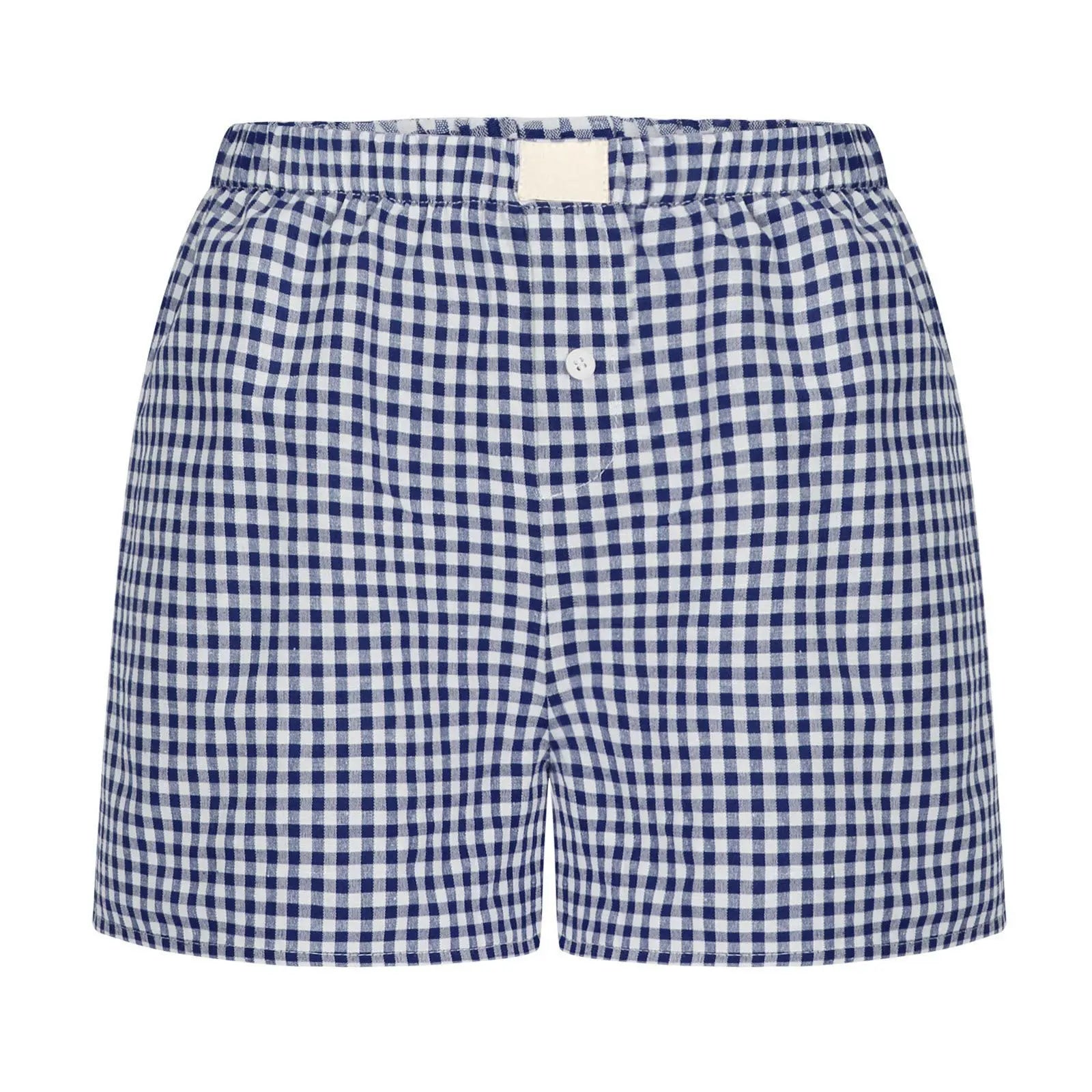Gingham Boxer Shorts for Women Teen-girls Elastic Waistband Pull-on Red Blue Plaid Shorts Outfit Casual Lounge Summer Shorts