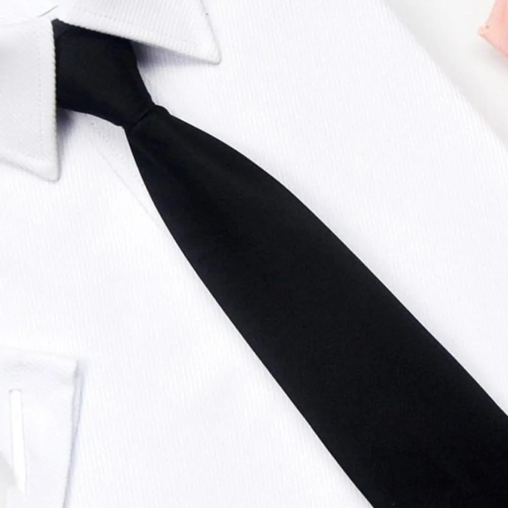 Black Simple Clip on Tie Security Tie Doorman Steward Matte Black Funeral Ties for Men Women Students Neck Ties Fake Collar