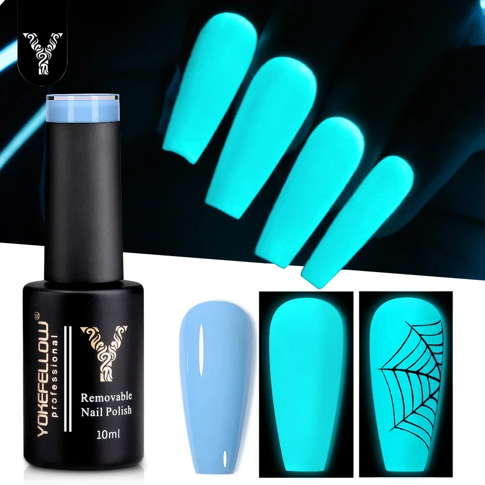 YOKEFELLOW Glow in the Dark Gel Nail Polish 10ML Orange Fluorescent Neon Luminous Gel Polish Nail Art for Halloween Women Girls