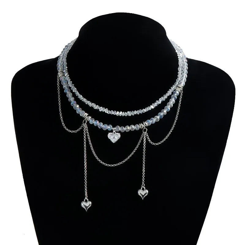 Y2k Choker Heart Necklace Pendant Chain Jewellery Women чокер Glass Layered Neck Collier Femme Cadenas Para Mujer