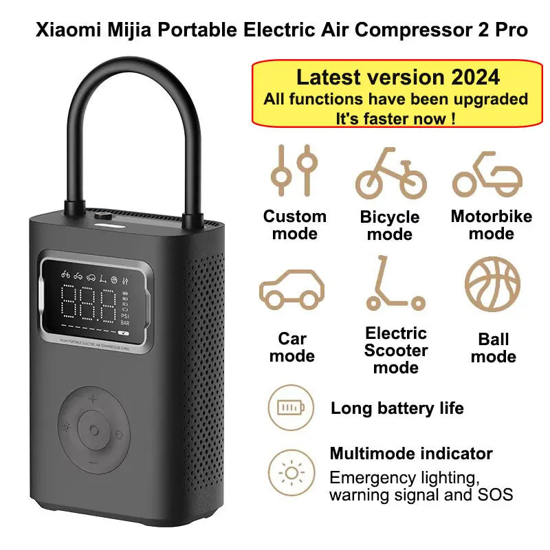 NEW Xiaomi Mijia Portable Air Compressor 2 / 2D /2PRO, Air Pump 2,Smart Digital Tire Pressure Detection Inflator For Car Bicycle