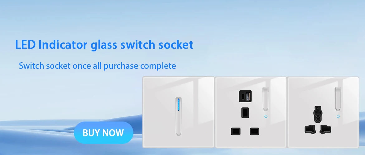 Wall Light Switch Panel Tempered Glass International Switch Self-reset 1/2/3/4 Gang 1/2 Way LED Indicator Piano Key Wall Panel