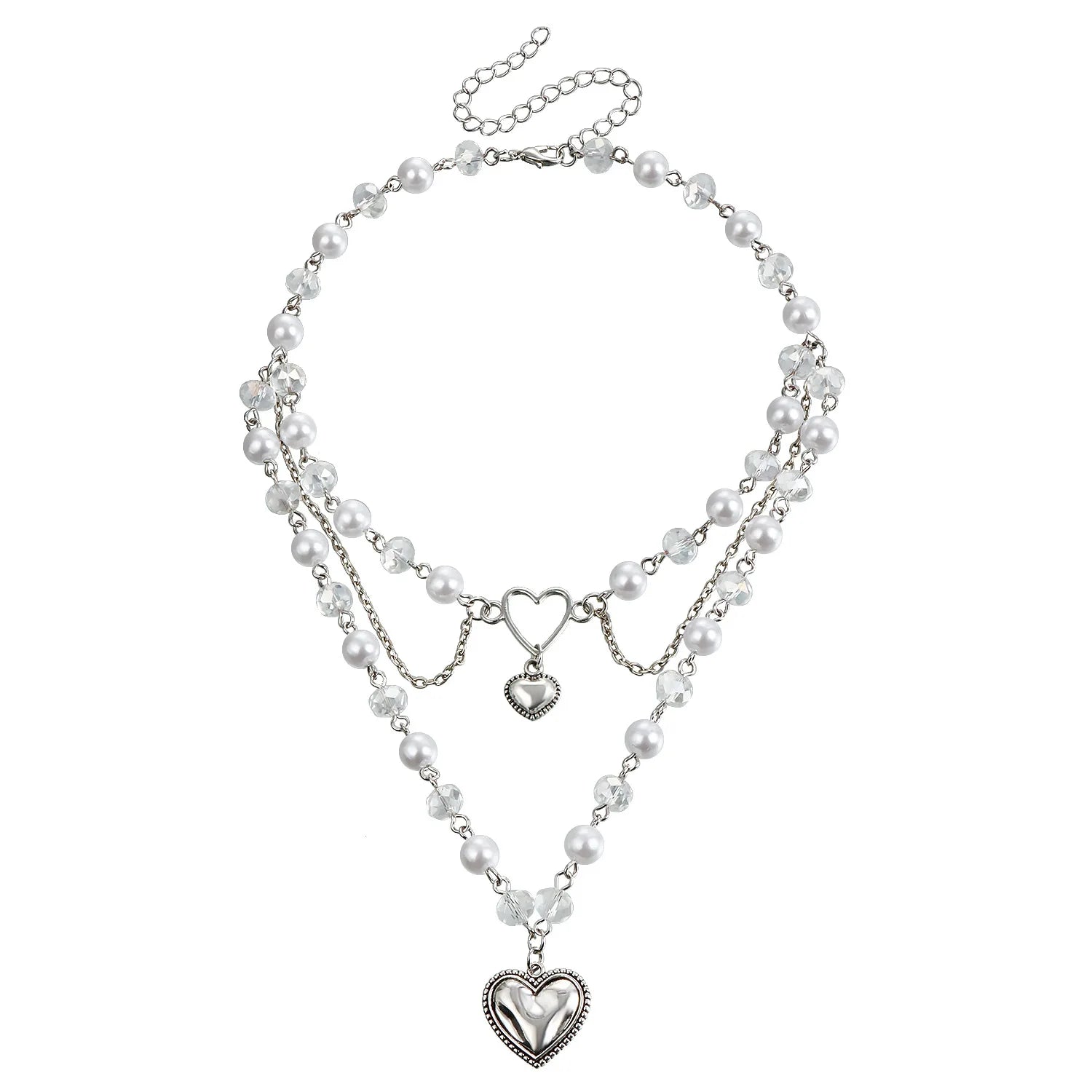 Y2k Choker Heart Necklace Pendant Chain Jewellery Women чокер Glass Layered Neck Collier Femme Cadenas Para Mujer