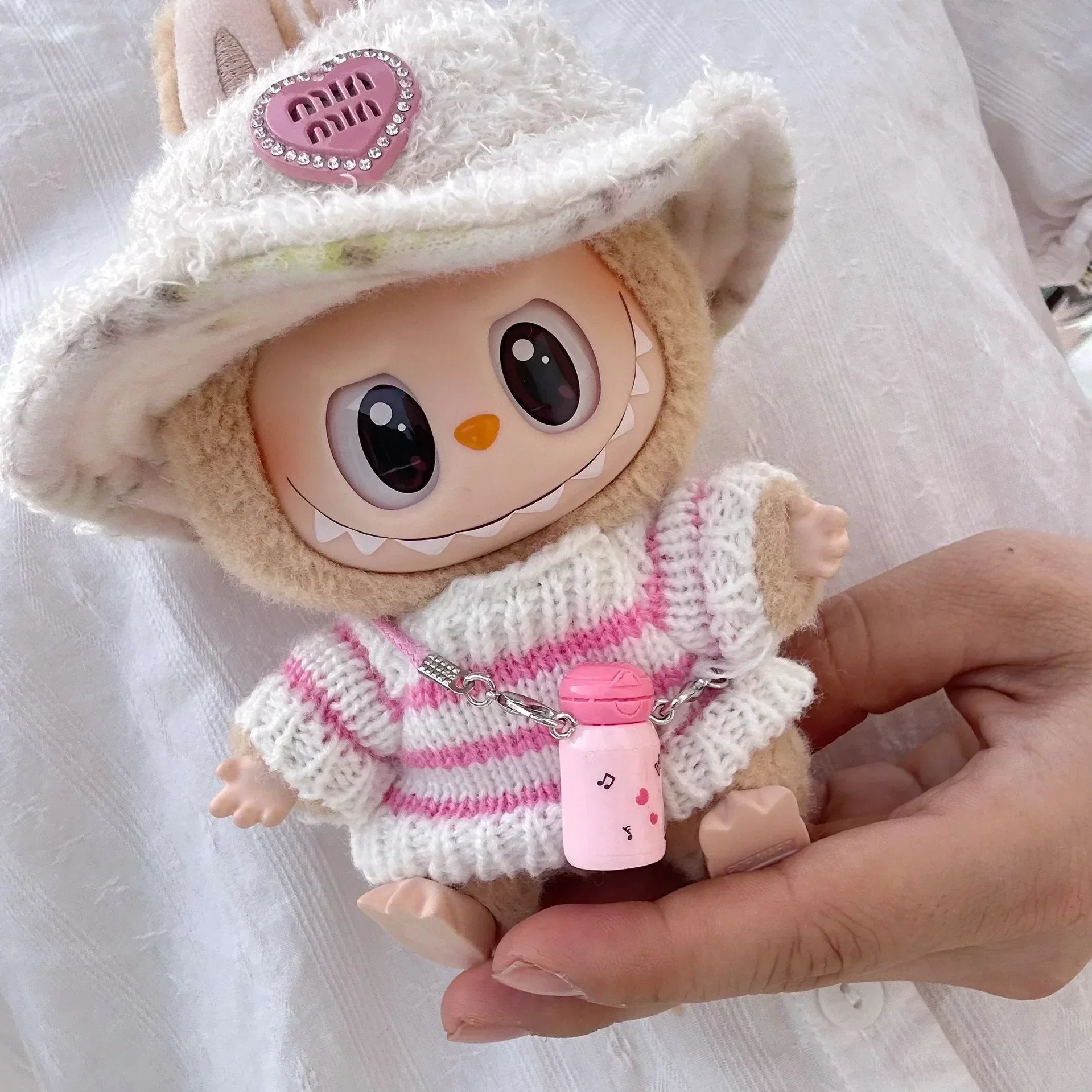 Labubu V1 V2 Party Pink White Striped Sweater Cup Clothing  Idol Cute Doll Clothes Fashion Sweater Outfit Accessories Sitting