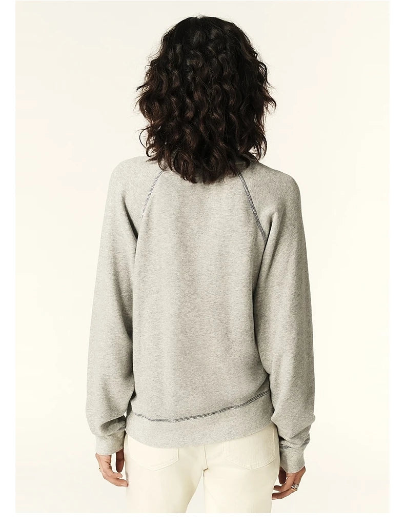 Autumn and Winter Long-sleeved Printed Gray Shoulder-sleeved French Casual Sweater Pirate Seven Treasures