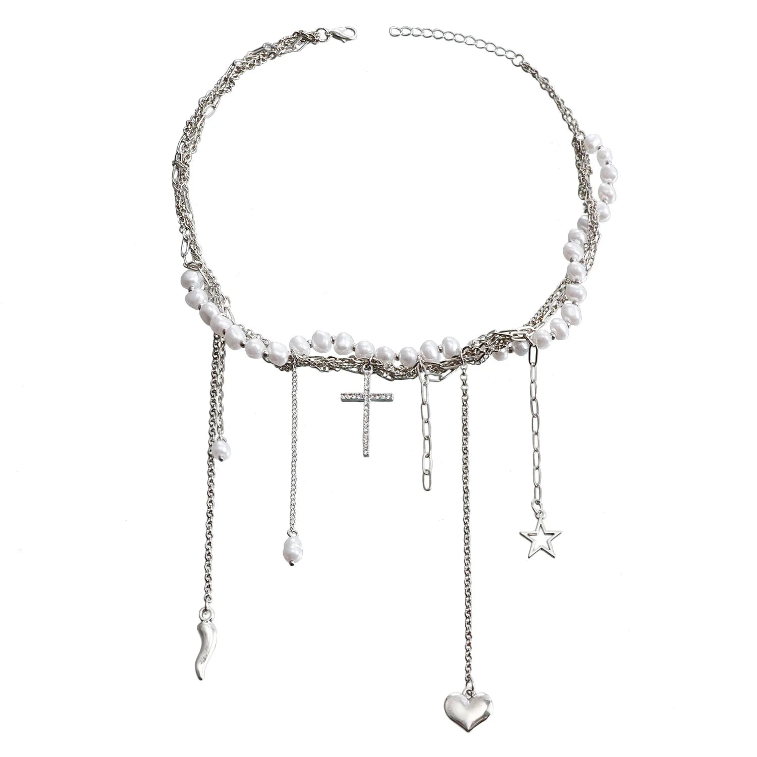 Y2k Choker Heart Necklace Pendant Chain Jewellery Women чокер Glass Layered Neck Collier Femme Cadenas Para Mujer