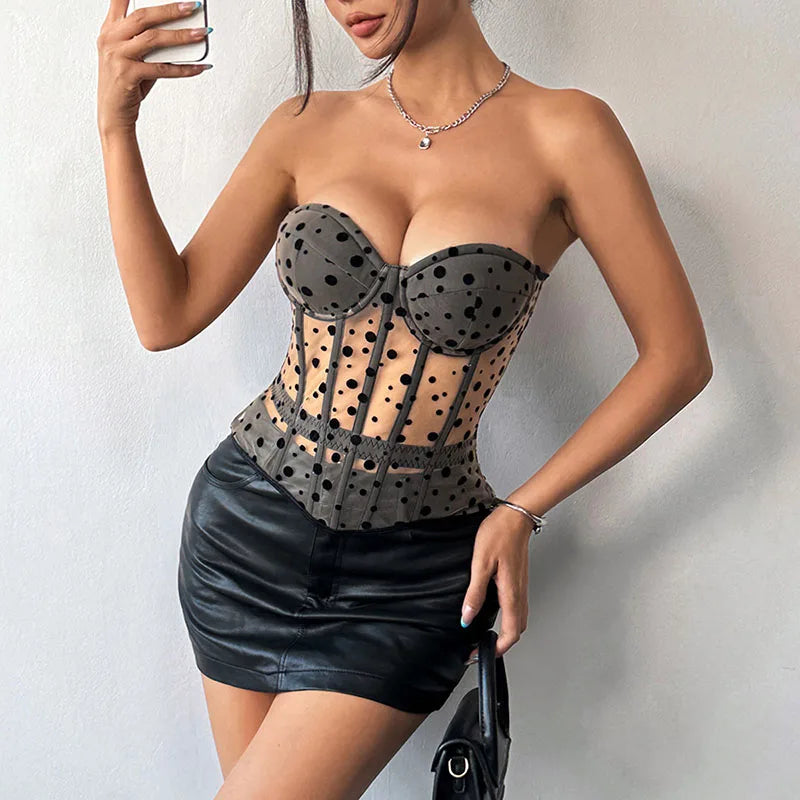 Sexy Lace Hollow Out Vest Women Bandage Slim Waist  Strapless See Through Party tank Top Summer Lady Chic Street Vests