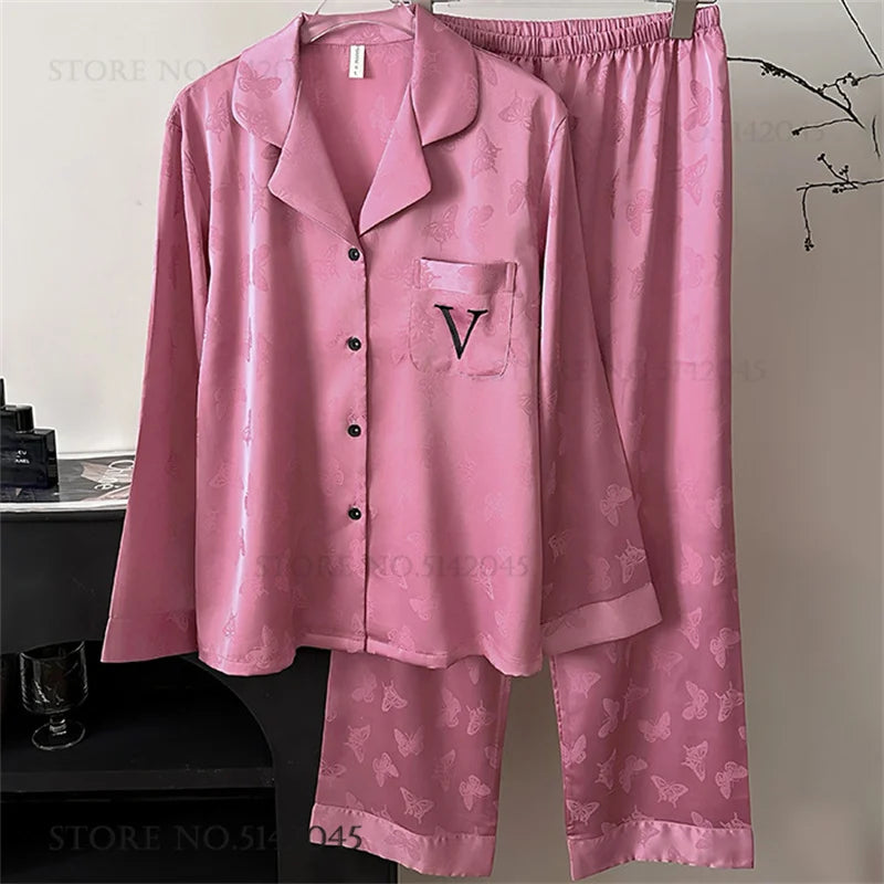 Female Pajamas Loungewear Two-Piece Set Spring Autumn New Rayon Sleepwear Pyjama Pour Femme Sexy Loose Home Clothes Lingerie