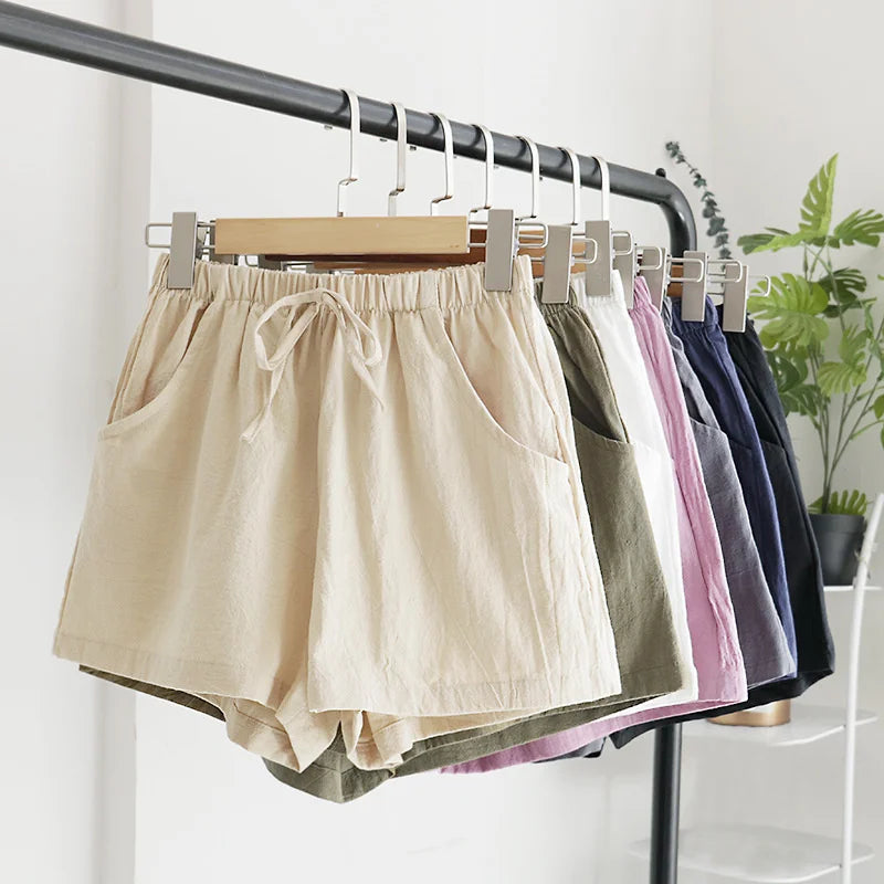 Cotton Linen Shorts Women's Sports Shorts Ladies Summer Solid High Waist Black Shorts Women Fashion Casual Basic Short Pants