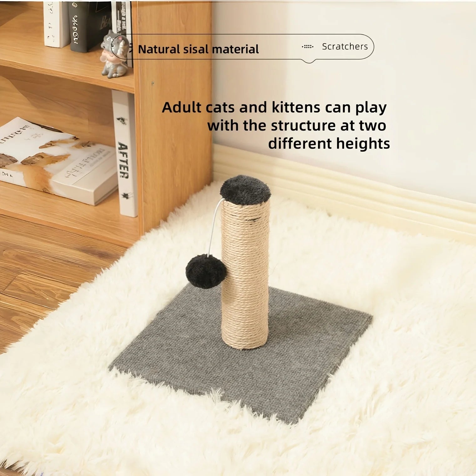 Natural sisal with toy ball cat scratching post - with sisal and velvet base, suitable for adult and kitten gray cat indoor toys