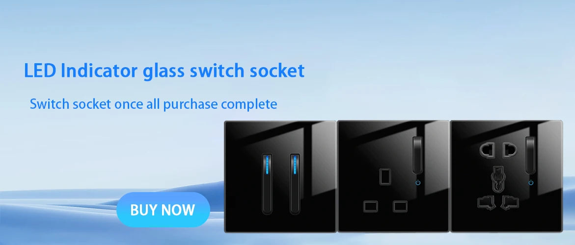 Wall Light Switch Panel Tempered Glass International Switch Self-reset 1/2/3/4 Gang 1/2 Way LED Indicator Piano Key Wall Panel