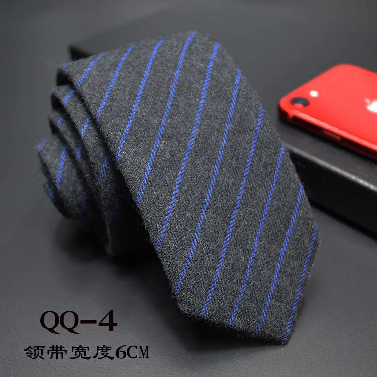 Mens Ties 6cm Classic Cotton Handmade Skinny Neck Ties for Men Striped Narrow Collar Slim Cashmere Tie Casual Plaid Tie For Man