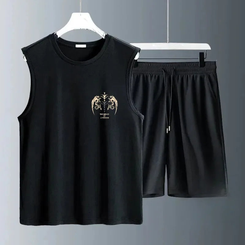 Men's suit gym fitness clothing vest sleeveless man canotte bodybuilding ropa hombre man clothes wear Angel Wings Graffiti Knit