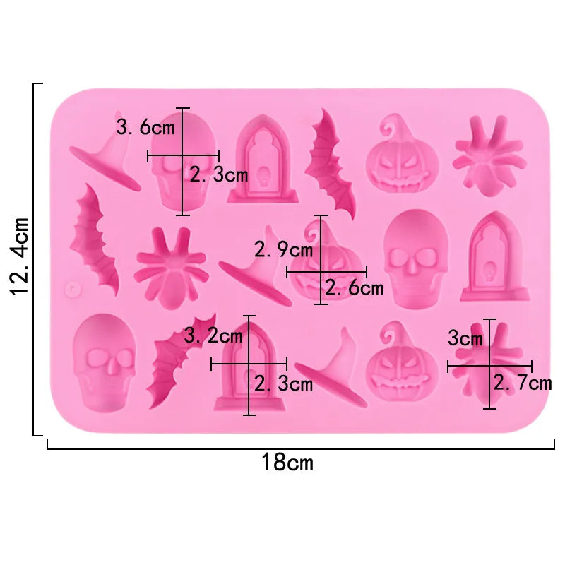 Halloween Silicone Mold Scary Skull Witch Hat Tomb Bat Pumpkin Spider Fondant Chcolate Mould Cake Decoration DIY Baking Tools