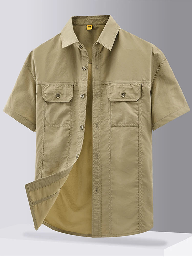 [USA Size] 100% Nylon Fashion 2025 Summer Clothes Cargo Military Brand Shirts For Mens Short Sleeves Casual Blouse Oversize 5XL