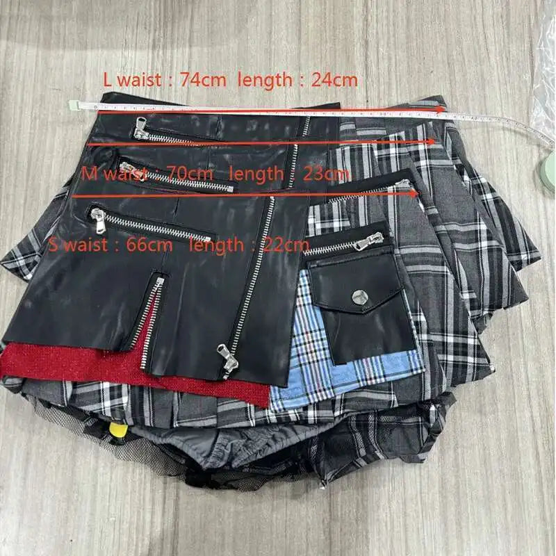 DEAT Fashion Trendy Women's Patchwork Plaid Design Pleated Mini Skirts 2024 Summer New High Waist A-line Skirt Female 29L7565