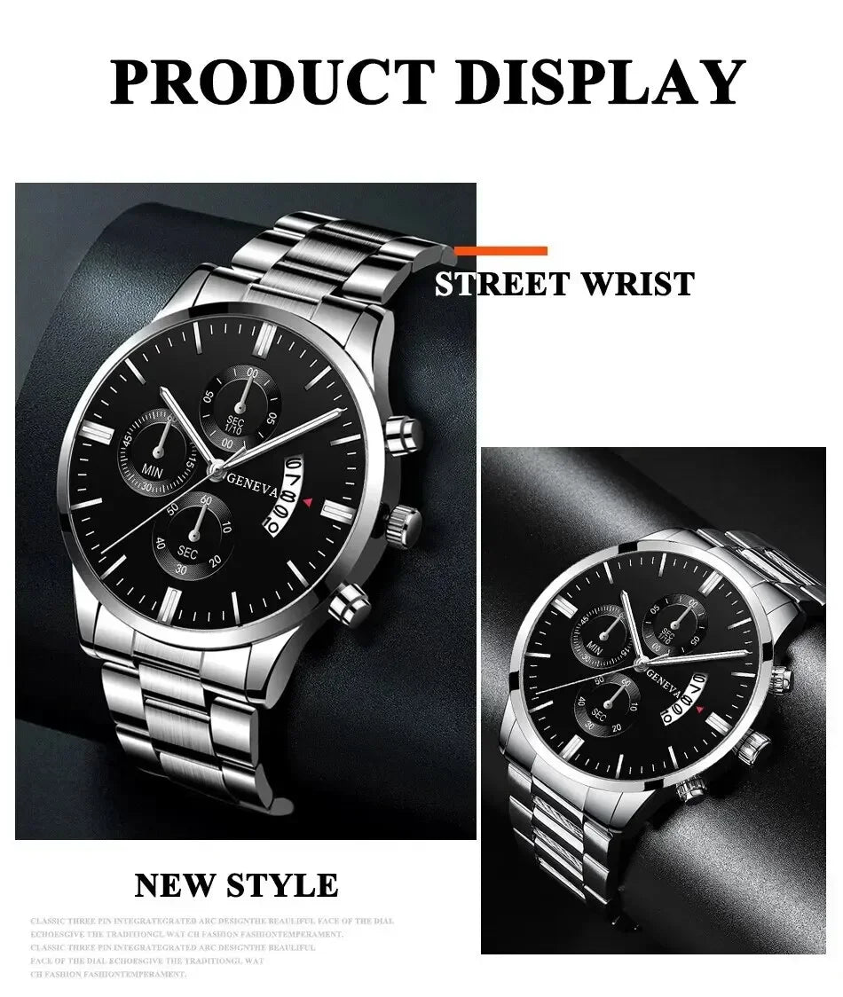 Fashion Mens Watches Luxury Silver Stainless Steel Quartz Wrist Watch Man Business Watch for Men Calendar Clock Reloj Hombre