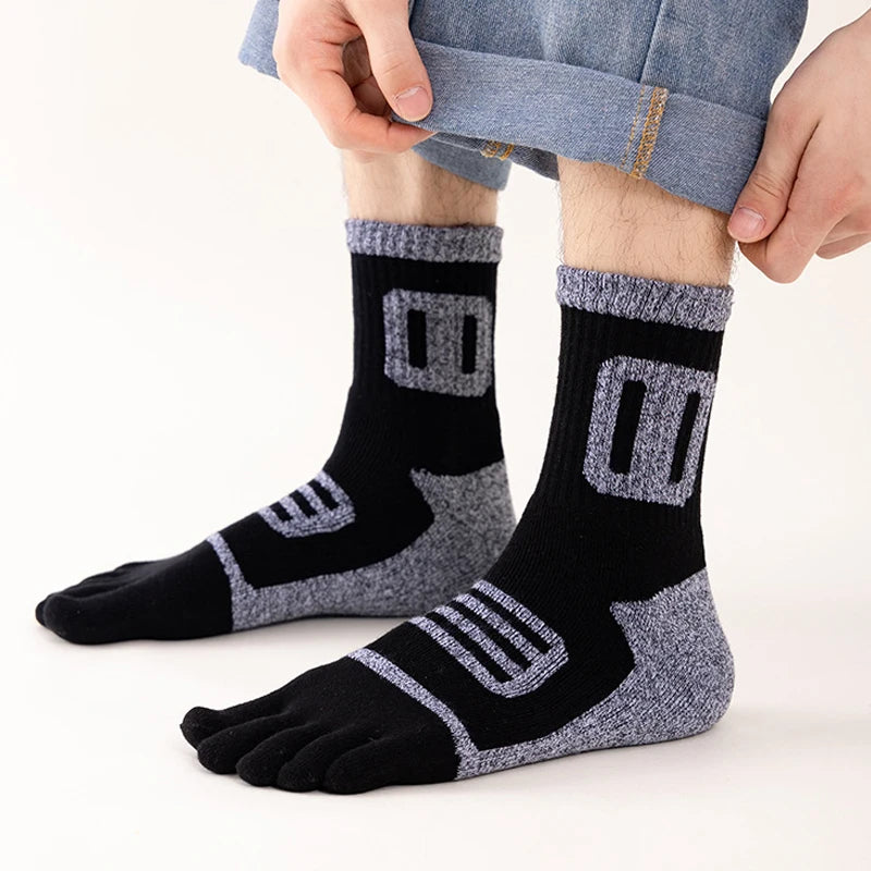 Man Toe Socks Terry Sport Thick Cotton Compression Towel Bottom Fitness Outdoor Basketball Hiking Cycling Five Finger Socks Boy