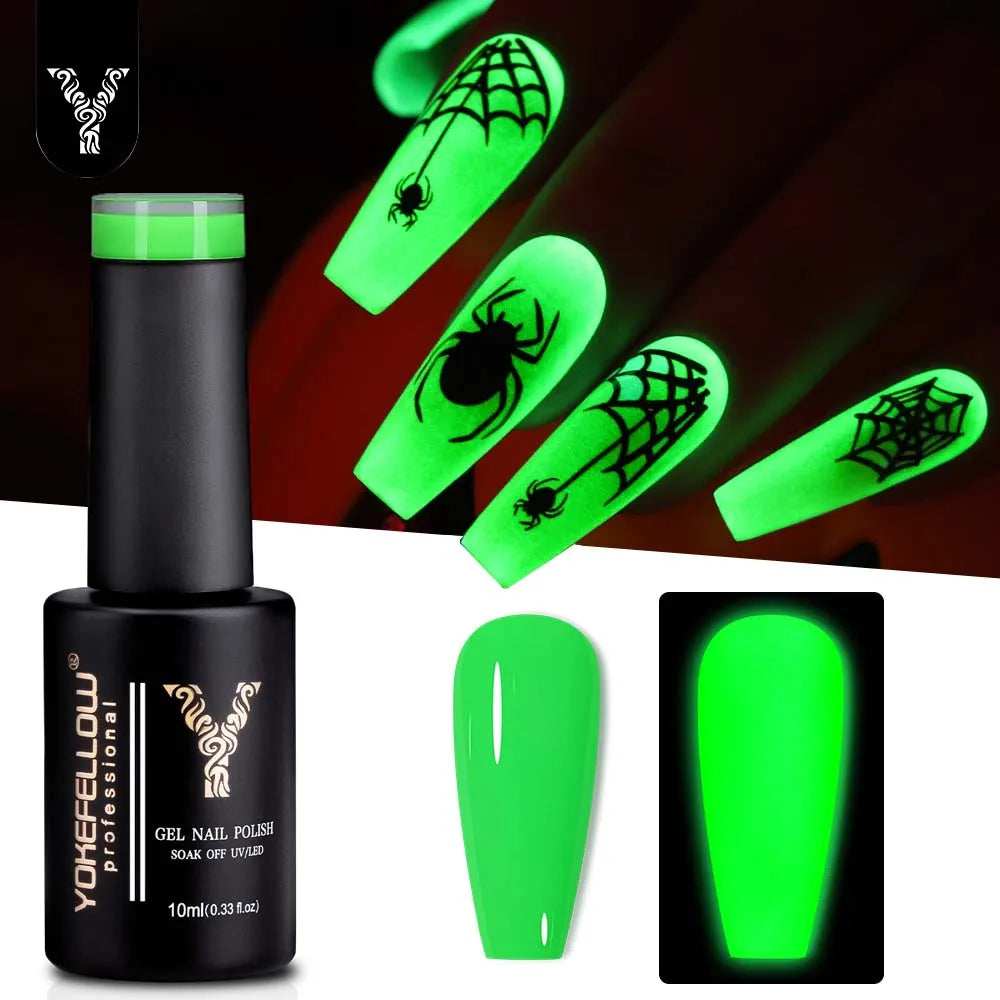 YOKEFELLOW Glow in the Dark Gel Nail Polish 10ML Orange Fluorescent Neon Luminous Gel Polish Nail Art for Halloween Women Girls