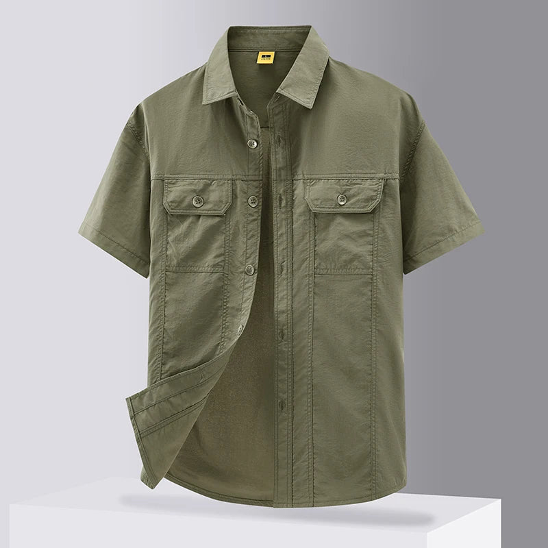 [USA Size] 100% Nylon Fashion 2025 Summer Clothes Cargo Military Brand Shirts For Mens Short Sleeves Casual Blouse Oversize 5XL