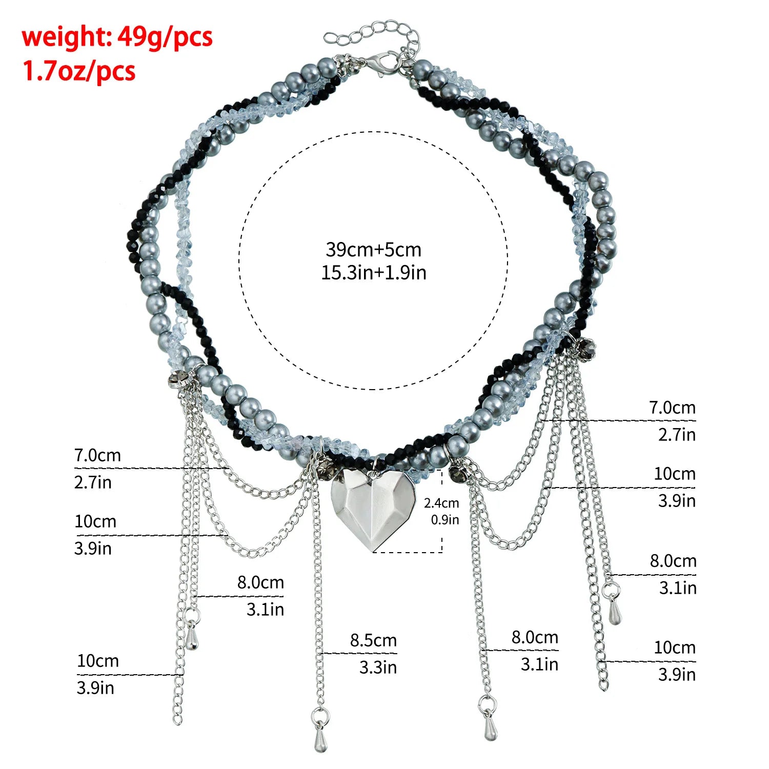 Y2k Choker Heart Necklace Pendant Chain Jewellery Women чокер Glass Layered Neck Collier Femme Cadenas Para Mujer