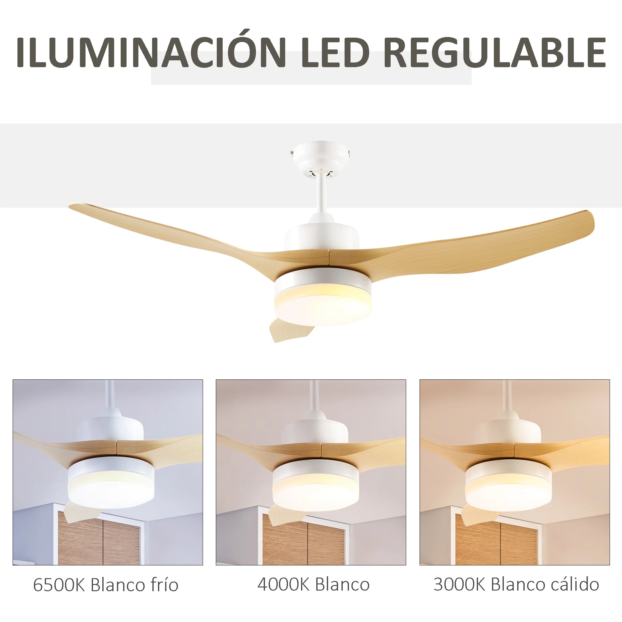 HOMCOM ceiling fan 20,5W Ø 132 cm with remote control LED light and 3 blades