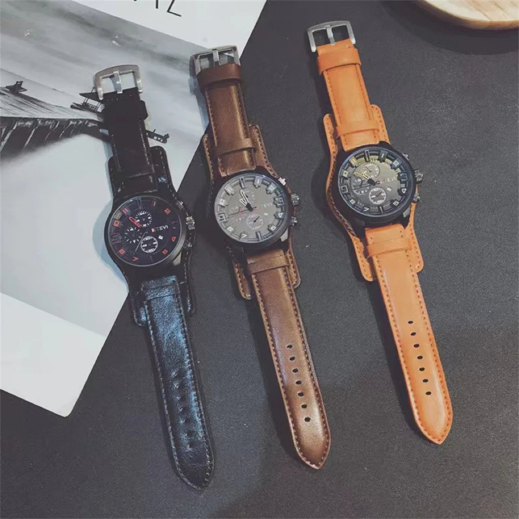 Fashion Retro Men's Quartz Wristwatches Luxury Man Watch PU Leather Business Watch Military Tactical Outdoor Sport Wristwatch