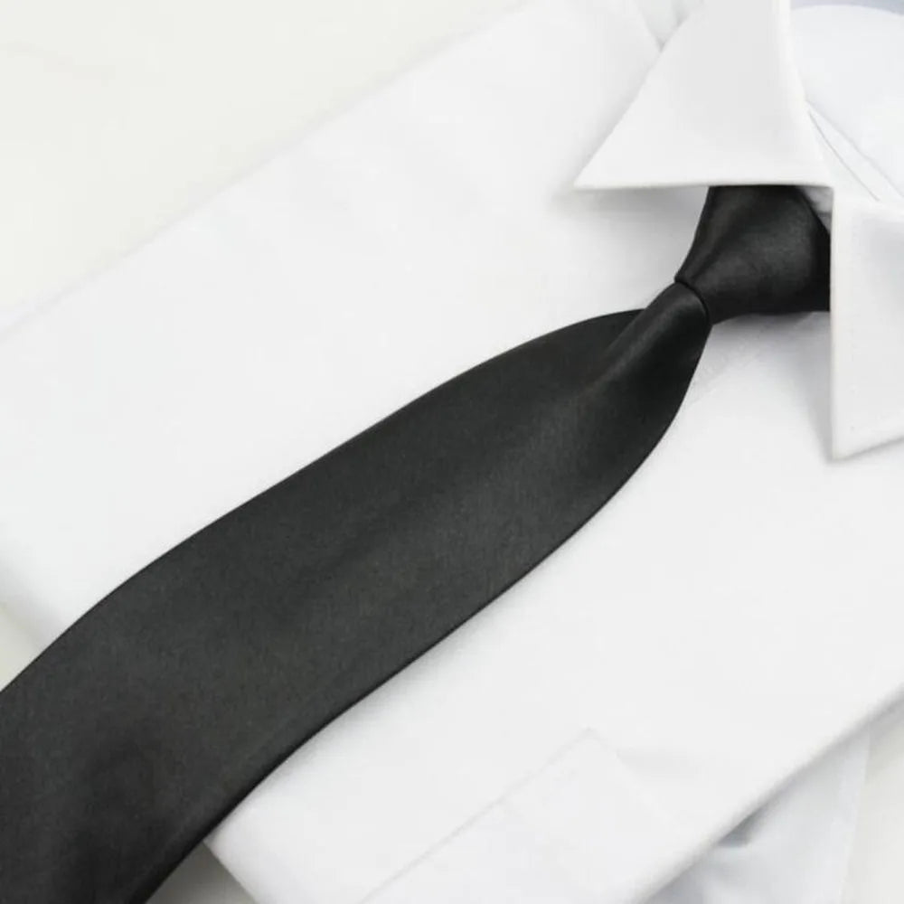 Black Simple Clip on Tie Security Tie Doorman Steward Matte Black Funeral Ties for Men Women Students Neck Ties Fake Collar