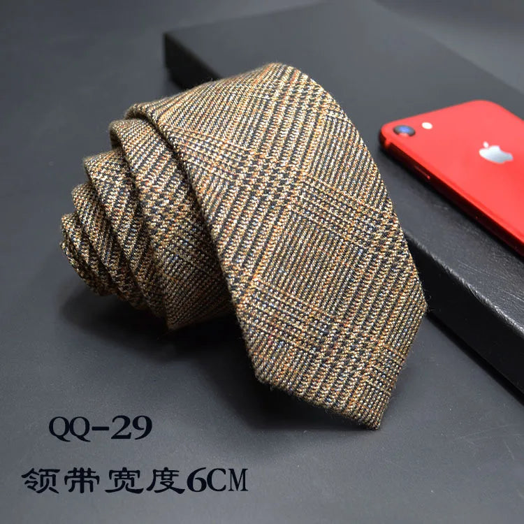 Mens Ties 6cm Classic Cotton Handmade Skinny Neck Ties for Men Striped Narrow Collar Slim Cashmere Tie Casual Plaid Tie For Man