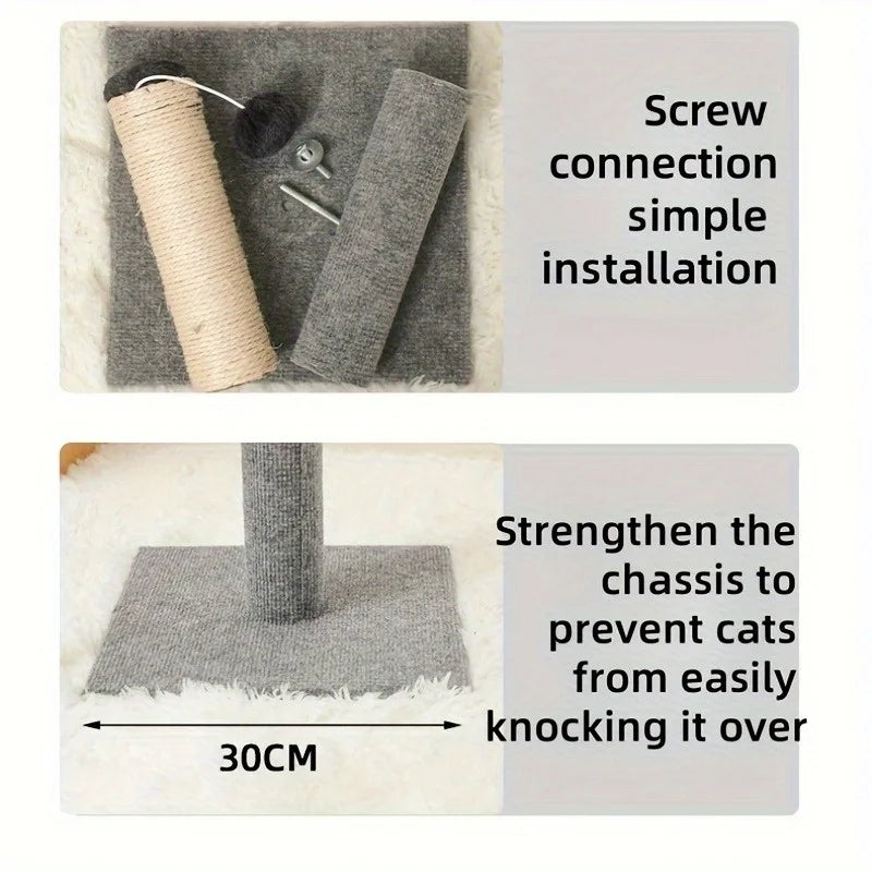 Natural sisal with toy ball cat scratching post - with sisal and velvet base, suitable for adult and kitten gray cat indoor toys