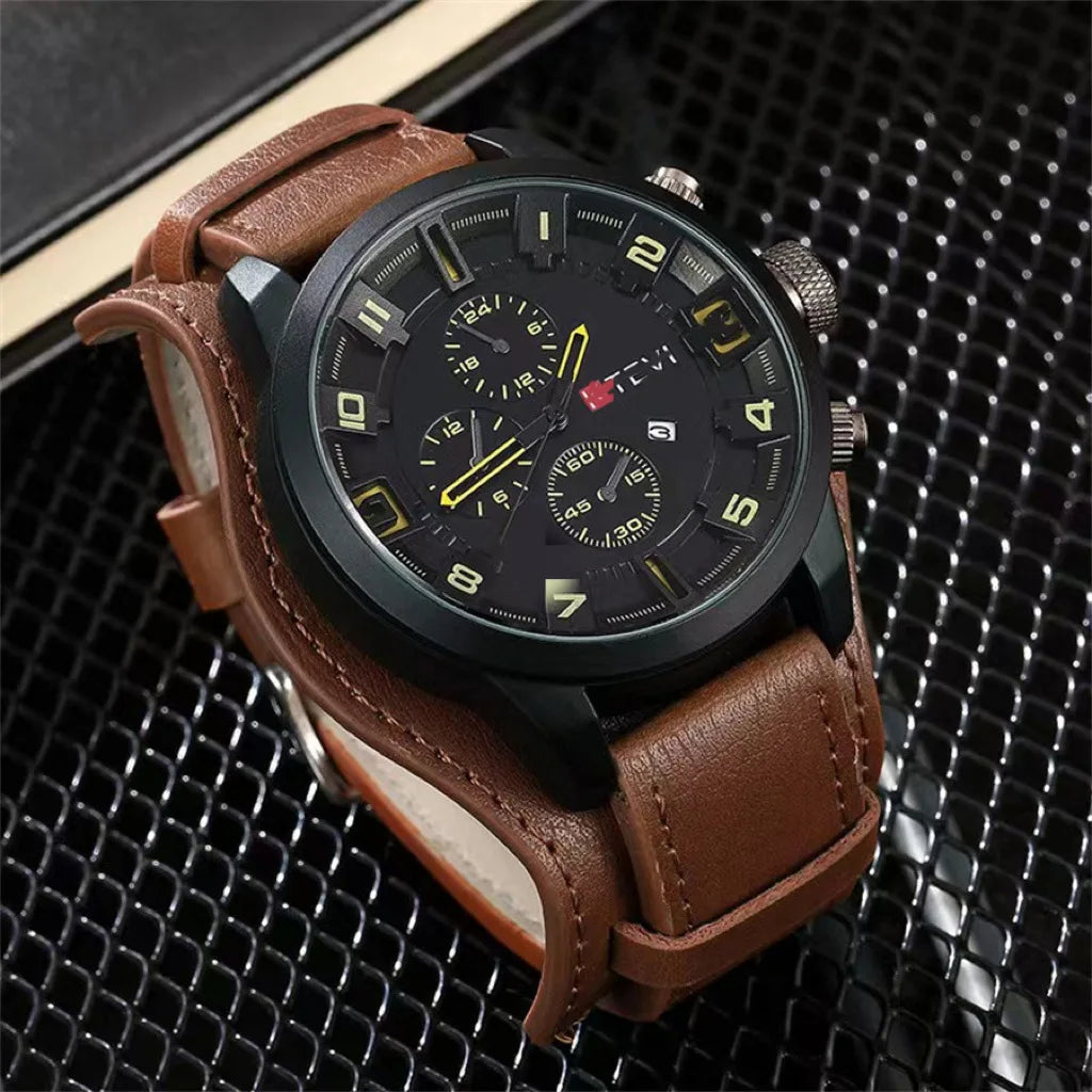 Fashion Retro Men's Quartz Wristwatches Luxury Man Watch PU Leather Business Watch Military Tactical Outdoor Sport Wristwatch