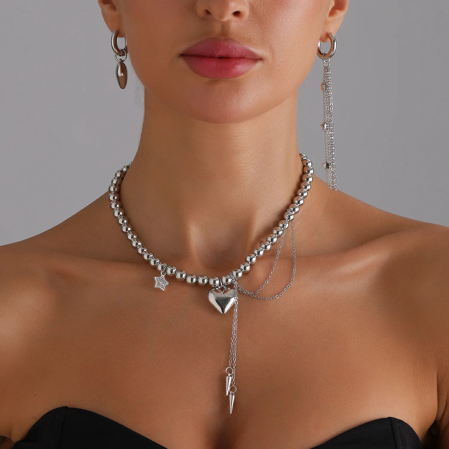 Y2k Choker Heart Necklace Pendant Chain Jewellery Women чокер Glass Layered Neck Collier Femme Cadenas Para Mujer