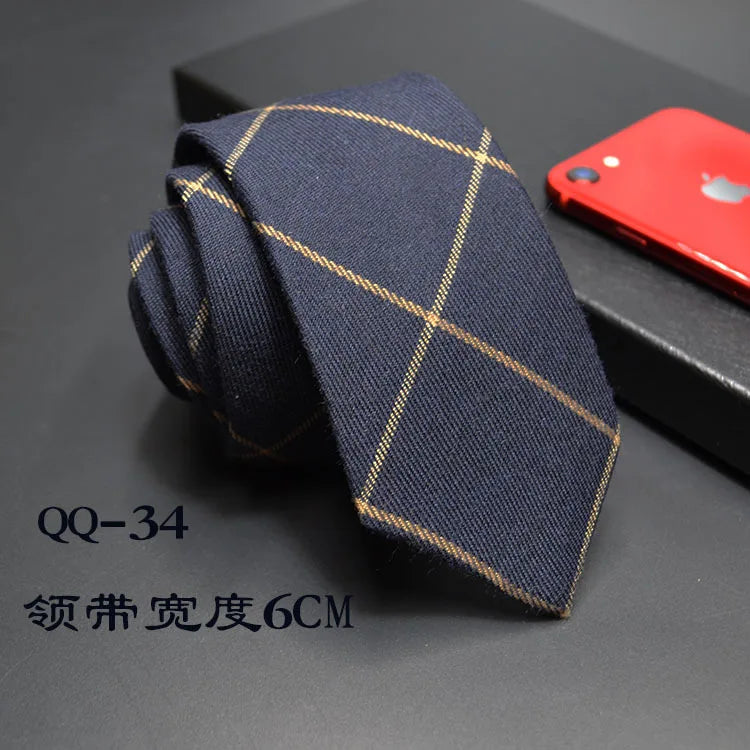 Mens Ties 6cm Classic Cotton Handmade Skinny Neck Ties for Men Striped Narrow Collar Slim Cashmere Tie Casual Plaid Tie For Man