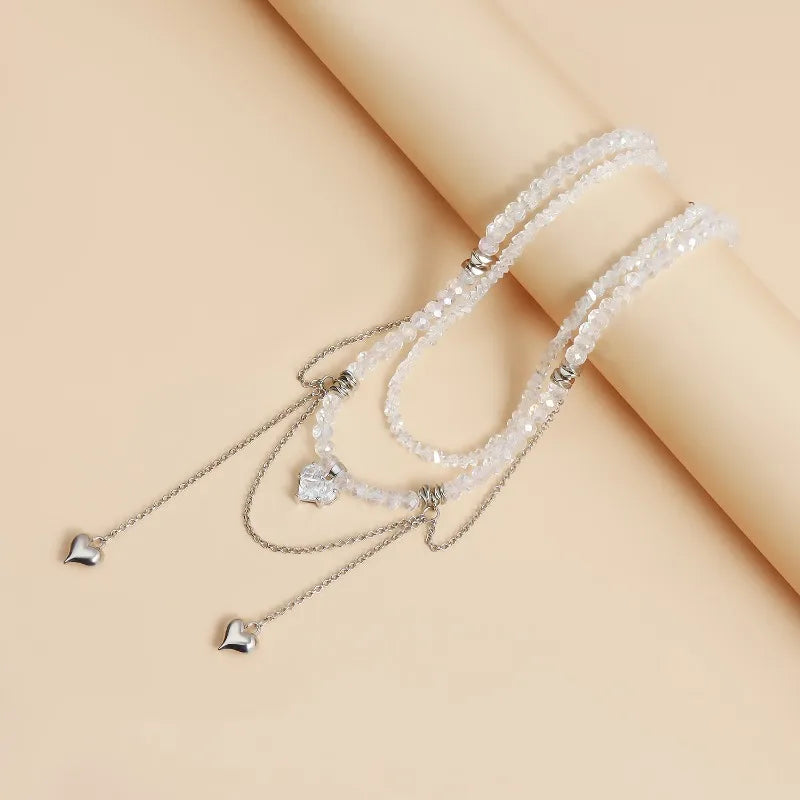 Y2k Choker Heart Necklace Pendant Chain Jewellery Women чокер Glass Layered Neck Collier Femme Cadenas Para Mujer